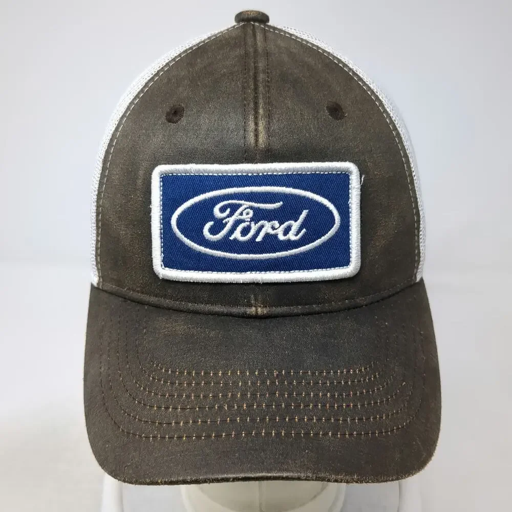 Outdoor Cap Brown Trucker Hat One Size Ford Logo Patch Mesh Distressed Snapback